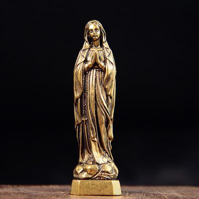 Statue in Ottone della Vergine Maria Portatili Mini Stile Vintage Religiose Scultura della Santa Madre Oggetti da Collezione Artigianato Ornamenti Arredamento per la Casa