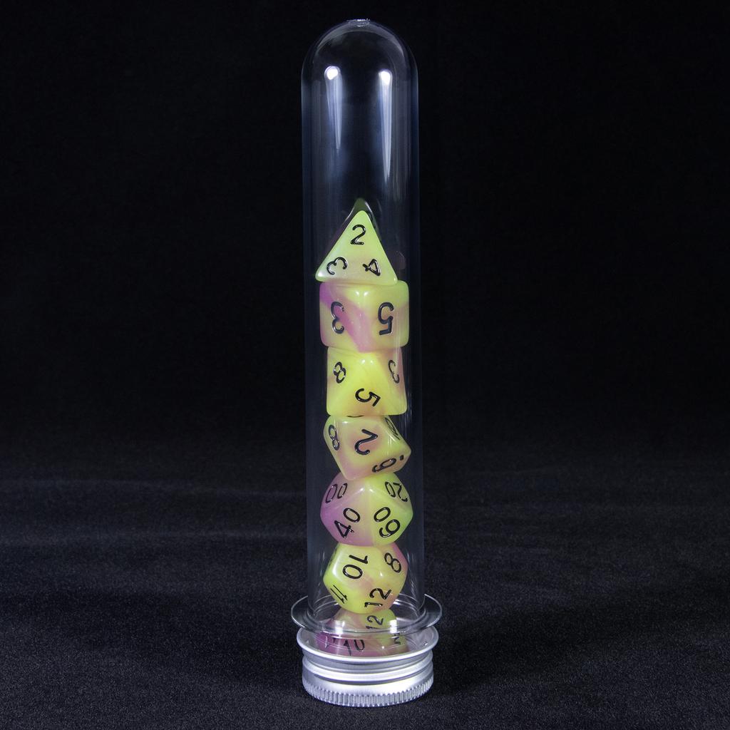 7pcs Polyhedral Glow In The Dark Effect Dice with Tube for DND COC Cthulhu TRPG Running Team Table Game Dnd Dice Set