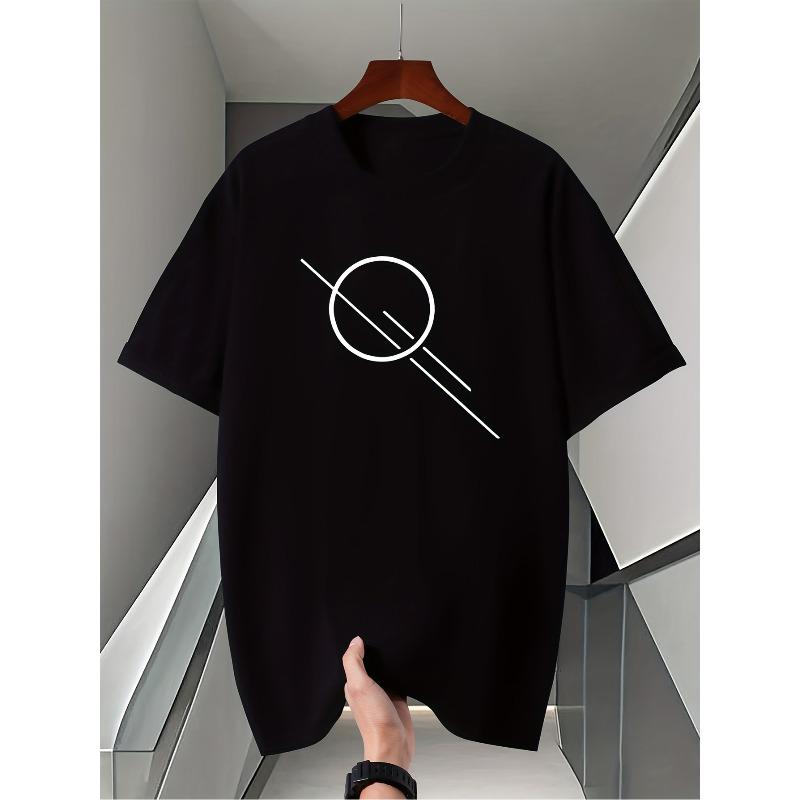 Men's Modern Minimalist Circle & Line Art Print T-Shirt - Machine Washable Casual Shirt Suitable for Streetwear, Edgy Fashion