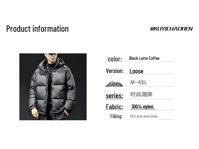 Męska Zimowa Kurtka Puchowa z Kapturem 2025 - Gruba, Ciepła, Modna, Luźny Krój, Duży Rozmiar Puffer.