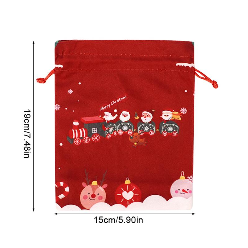 5pcs Christmas Drawstring Gift Bag Cartoon Candy Cookie Apple Wrap Bag Kids New Year Party Favors Supplies Christmas Decoration