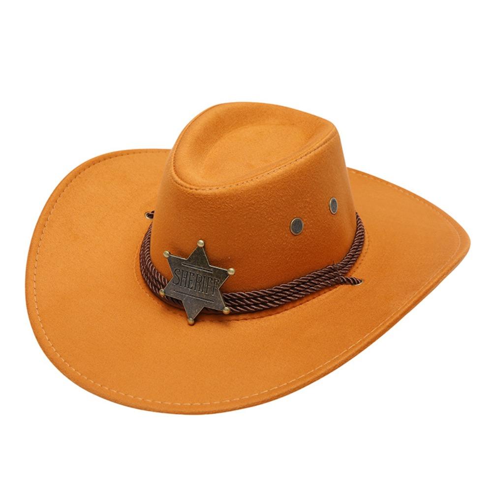 Unisex Artificial Suede Beach Cowboy Hat Wide Brim Solid Color Sun Sunscreen Cap Breathable Sun Protection Party Cosplay Hat