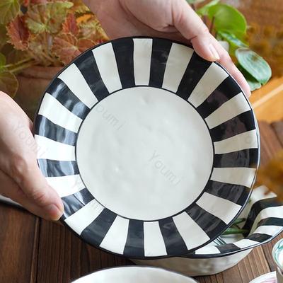 Elegante Nuovo Piatto in Ceramica Lusso Leggero Bianco e Nero Piatto da Zuppa Circolare Domestico Piatti Deliziosi Ciotole Grandi Stoviglie
