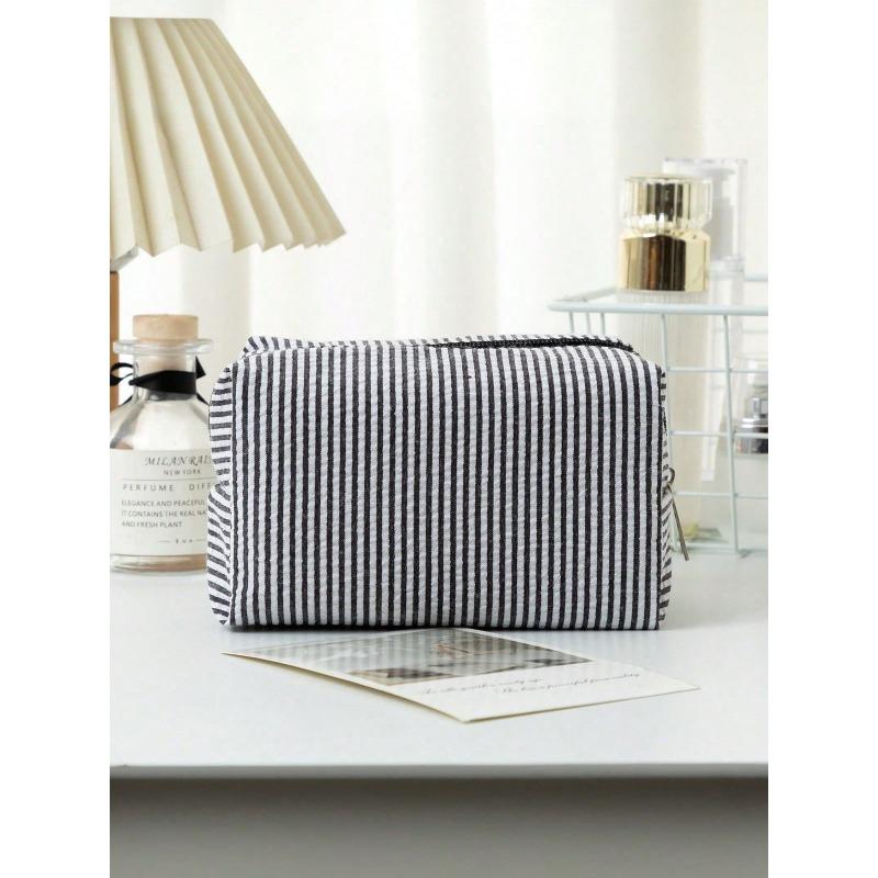 Striped Bubble Chiffon Zipper Clutch, Travel Toiletry Bag, Striped Cosmetic Bag