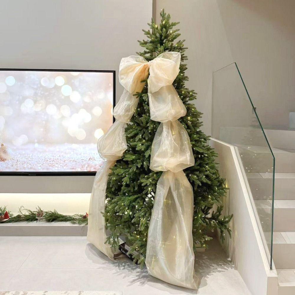 Oversized Christmas Bow Ornaments multicolor Shiny Giant Bow Hanging Decoration with Long Streamers Pearlescent Bowknot Ornament