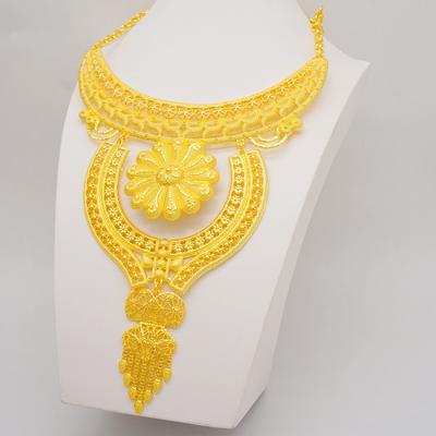Dubai Gold Color Big Luxury Necklace Bracelet Earrings Ring Jewelry Sets for Women Bridal Wedding Jewellery Party Gifts