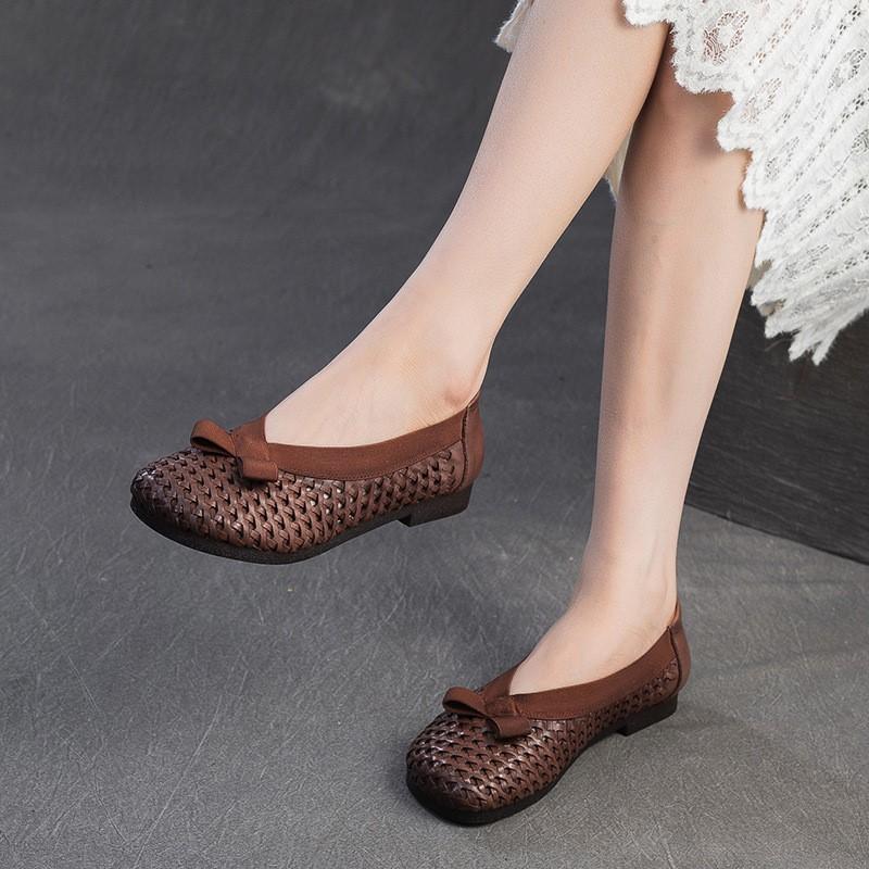 Fashion GKTINOO Summer Flats 2025 New Versatile Hollow-out Breathable Sandals Genuine Leather Comfortable Women's Slip-on Shoes