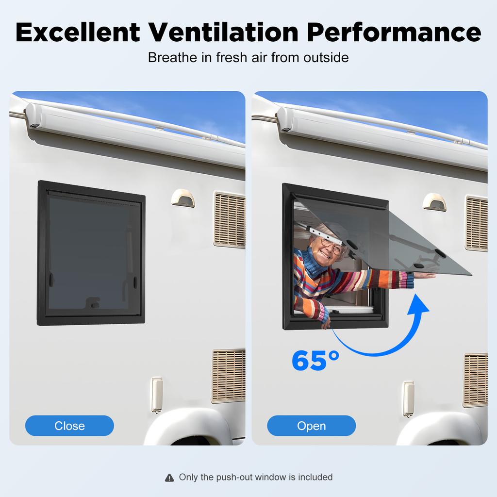 RV Push Out Window Aluminum Alloy & Tempered Glass with Screen, for Caravan Trailer Conversion Van 30-80mm Wall
