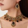 Metal Necklace Earrings Set Bohemia Style Ethnic Style Necklace Set Rhinestone Jewelry Set  Women