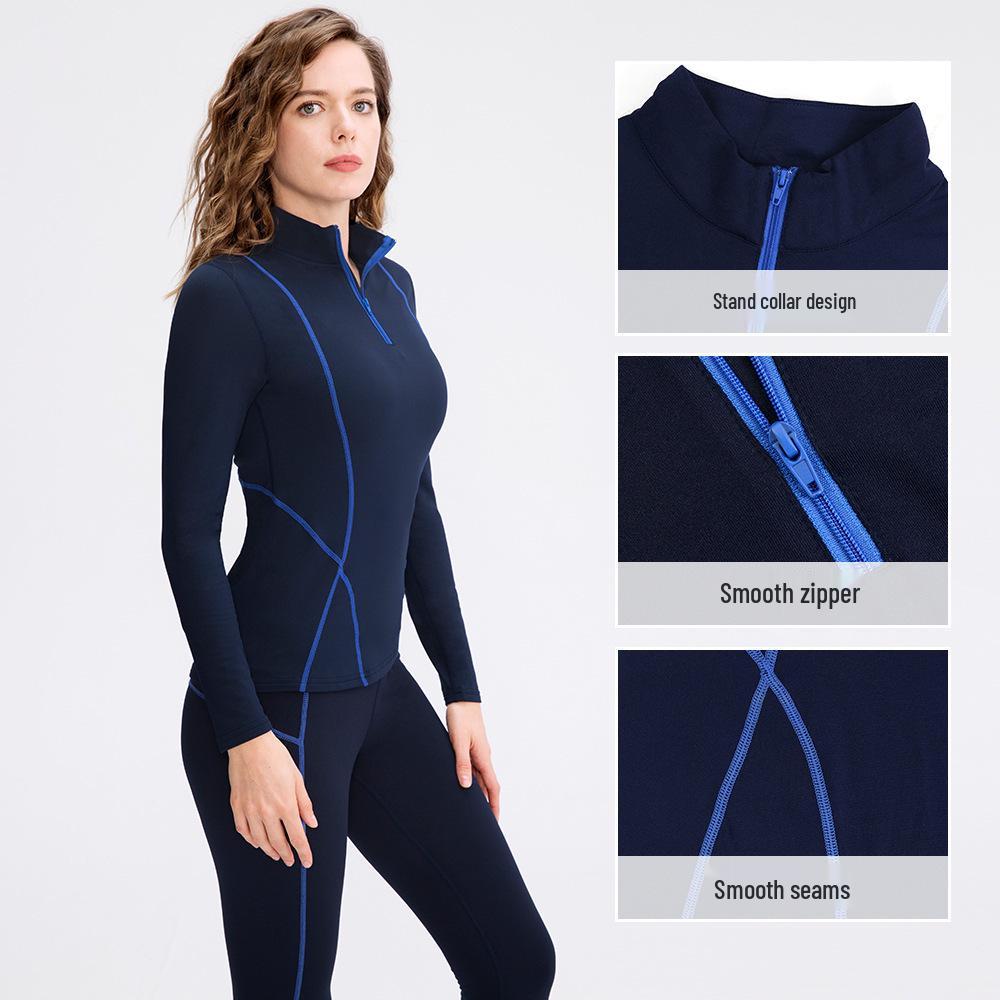 Women's Fleece-Lined Long-Sleeve Yoga Set: Warm, Slim-Fit Half-Zip Sweatshirt for Autumn & Winter Fitness