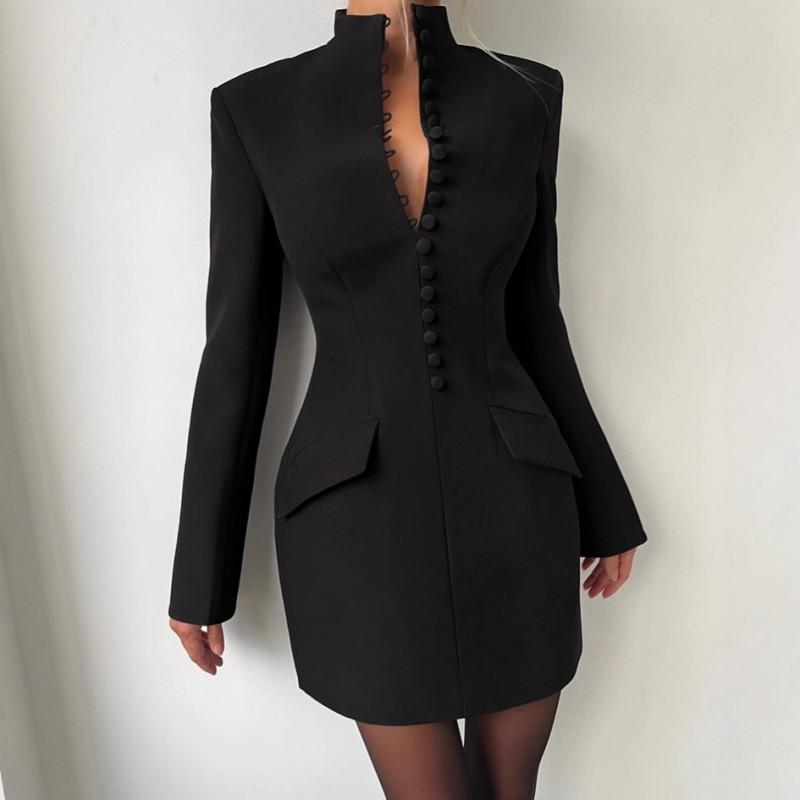 Elegant High-Waisted Tailored Blazer Dress With