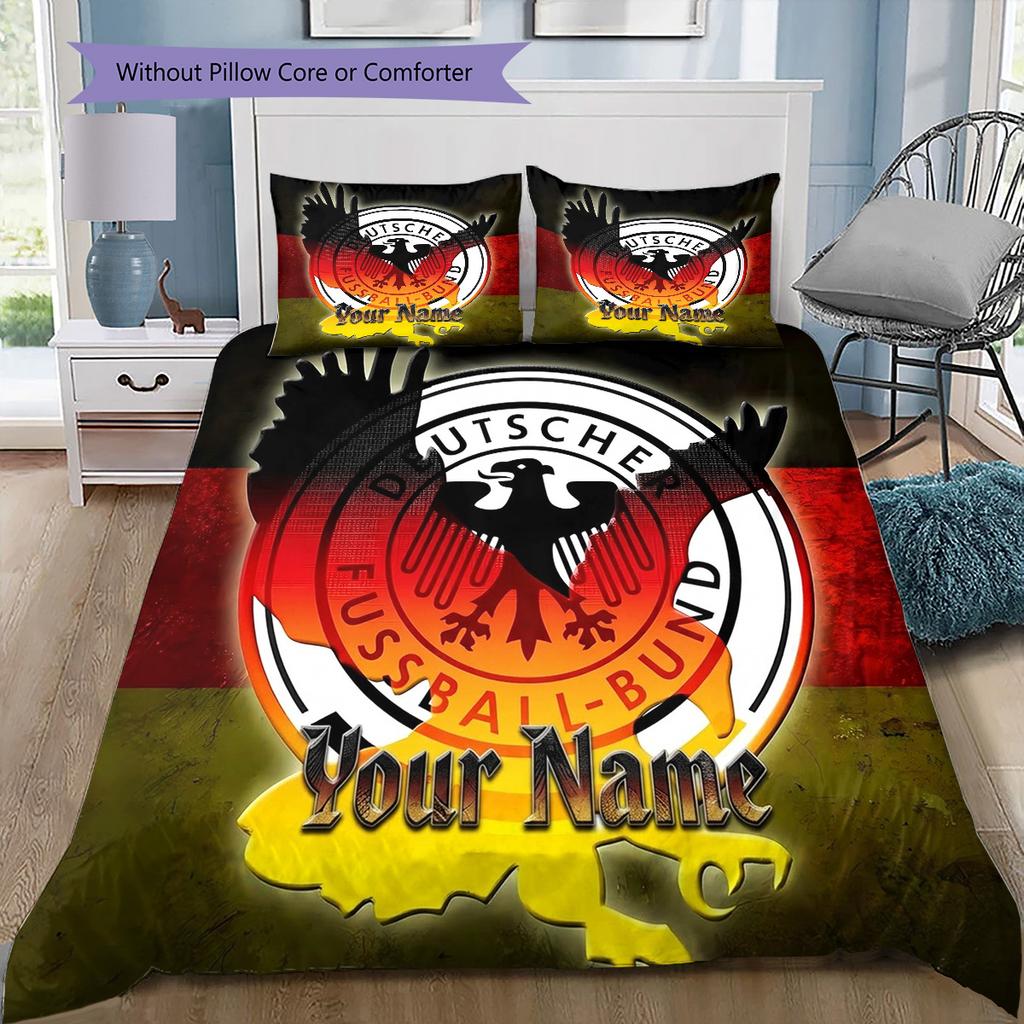 German Football Crest Custom Name Pattern Bedding Quilt Set Quilt Cover Pillowcase Home Birthday Gift(1 * Duvet Cover + 2 * Pillowcase, Without Core)