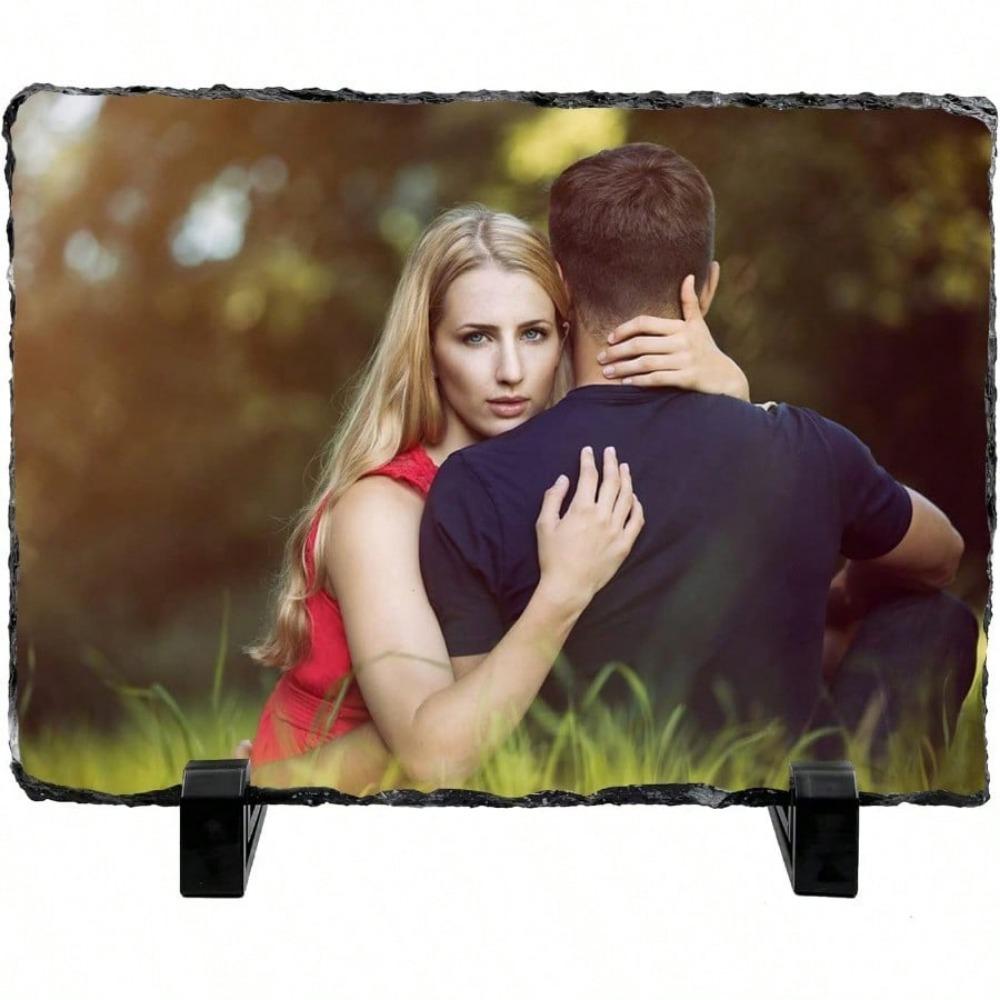 LYHLYA Sublimerings tom skiffersten Anpassad minnesram med displaystativ Sublimerings personlig bildram för värmeöverföringstryck