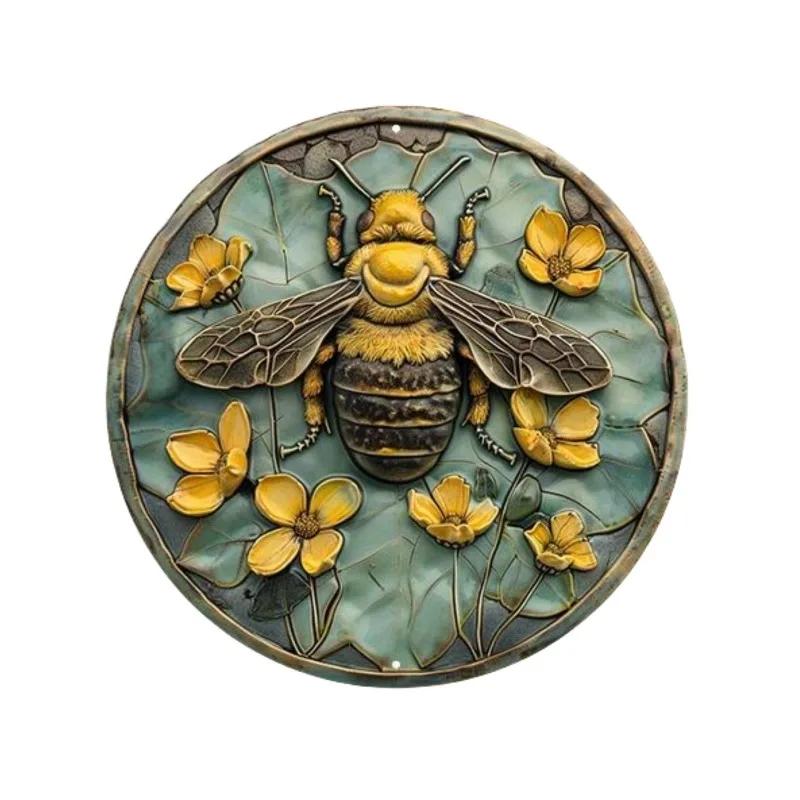 Vintage Botanical Dragonfly Bee Themed Metal Tin Sign HighDefinition Metal Tin Sign D Flat Products Design with Enhanced D