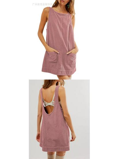 Women's Corduroy Sleeveless Vest Dress for Autumn/Winter – European & American Style Casual Wear
