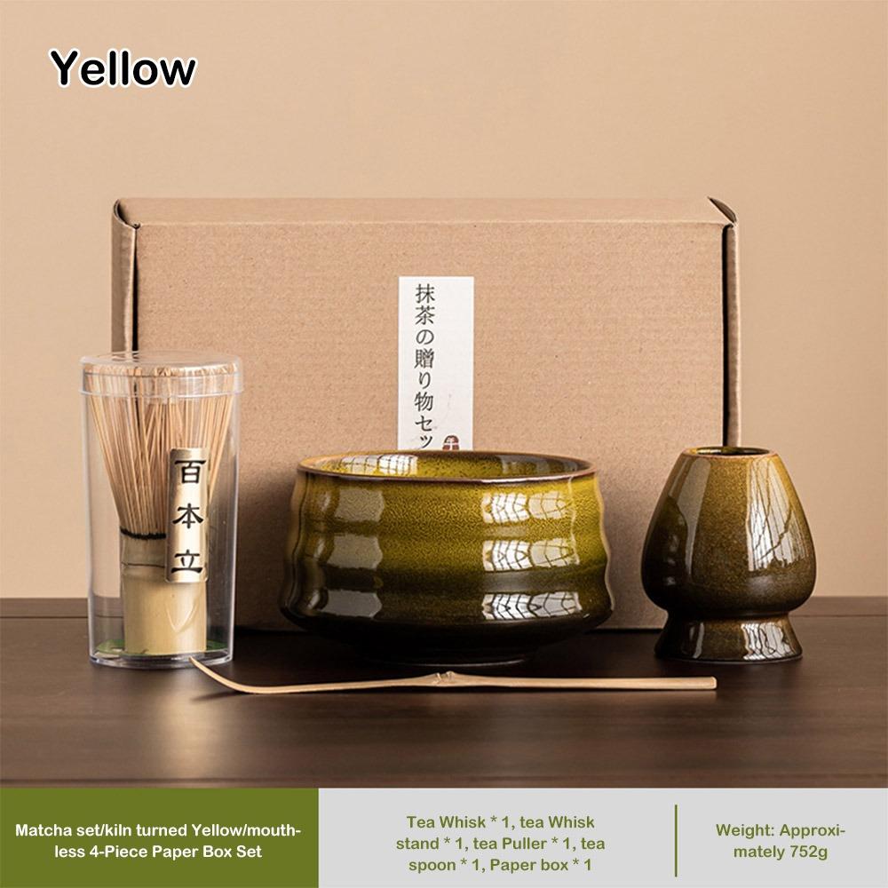 4PCS Ceramic Bamboo Japanese Matcha Tea Set Matcha Whisk Holder Reusable Matcha Whisk Set Matcha Bowl Matcha Making Kit