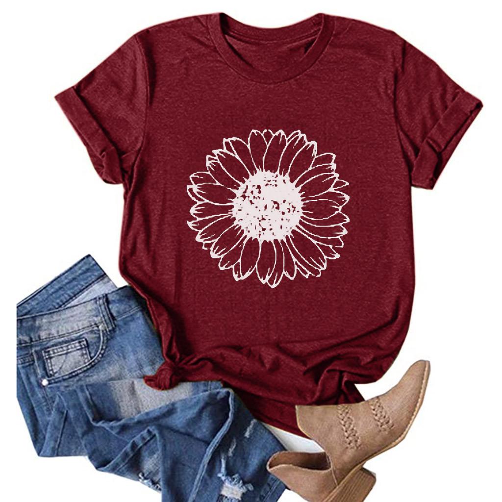 Women Casual Printing Short Sleeves Loose T-Shirt Blouse Tops