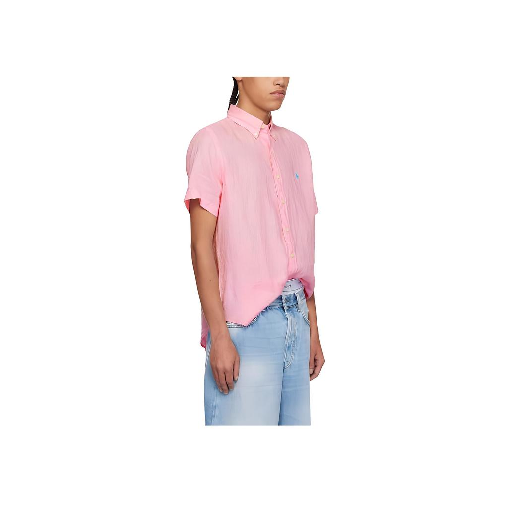 Polo Ralph Lauren Solid Color Logo Embroidered Button Short Sleeve Shirt Men shirts Pink 710966293-006
