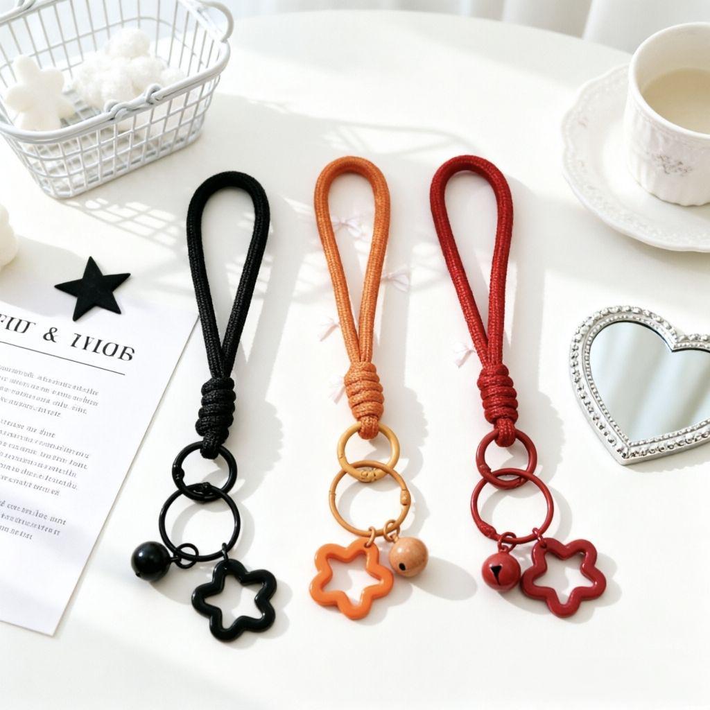 Five-Pointed Star Macaron Bell Lanyard: Energetic & Fresh Girlish Woven Wrist Rope with Pendant