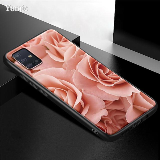 Husa cu flori roz trandafir pentru Samsung Galaxy S21 Ultra A51 A71 A52 A72 5g S20 Fe A50 A70 A41 A31 A30 A21s Tpu Husa telefon neagra Capa