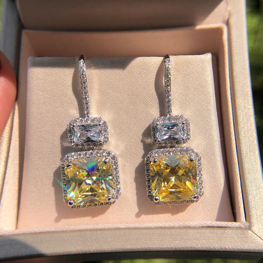 

Bling Original 925 стерлингов sier 4ct топаз бриллиант подвеска серьги ювелирные изделия роскошная вечеринка свадебные серьги для женщин свадебные