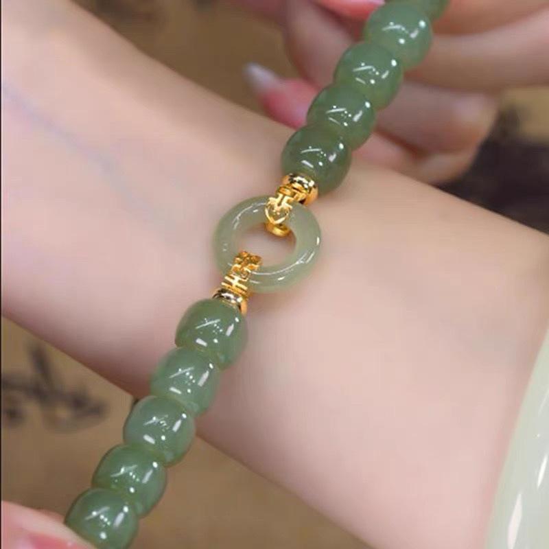 1Pcs Vintage Agate Talismans Luxury Jewelry Green Natural Jade Ring Bracelet Charm Gifts For Women