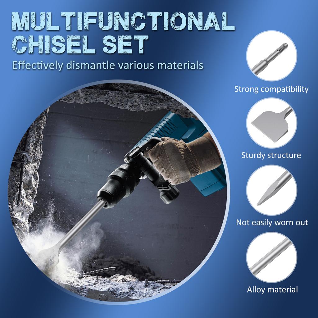 4Pcs SDS PLUS Shank Point Flat Wide Flat Electric Hammer Chisel Bit for Wall Concrete Impact Drill Elbow Widening Drill Bit