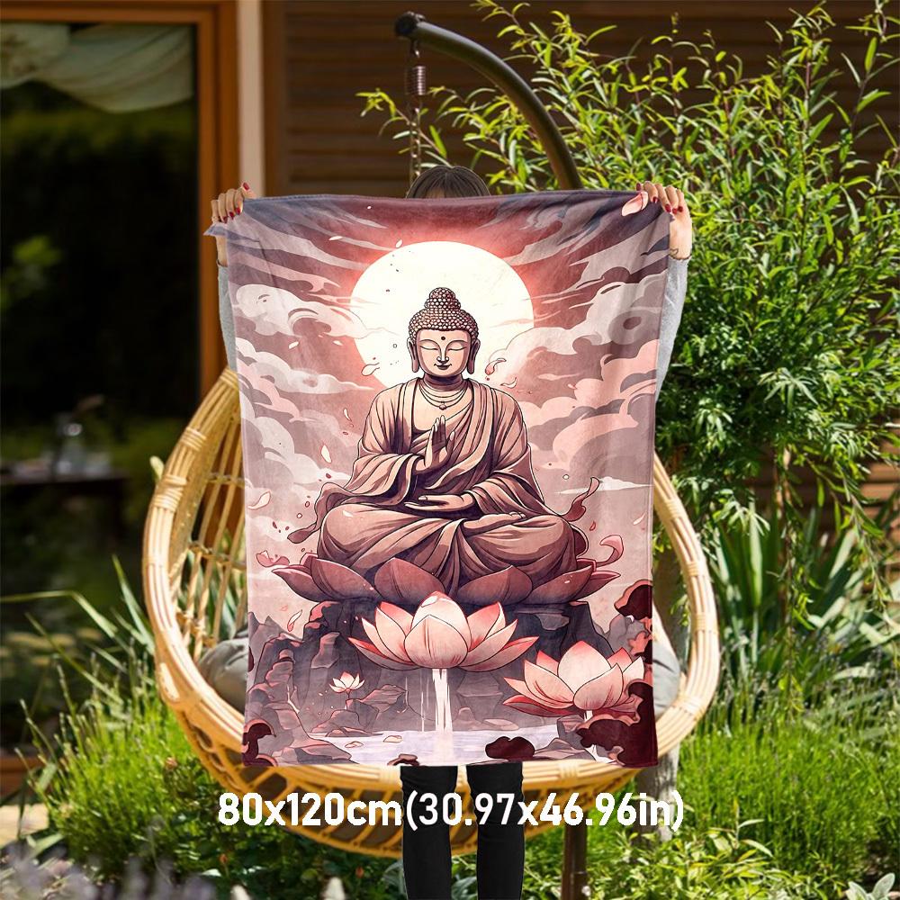

1pc Buddha Lotus Outdoor Flannel Blanket Soft Warm All-Season Throw for Sofa Bed Car Camping Office, Cozy Gift Idea1255S 80x120cm(31x47inch)