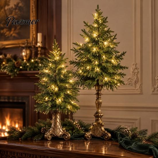 Reusable Holiday Table Decor Vintage Lighted Norfolk Pine Tree with Remote Control, Battery Operated Artificial Christmas Traditional Display