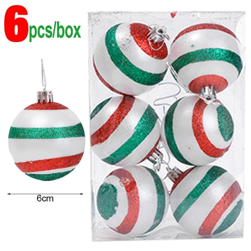 24/6PCS Christmas Balls Electroplating Color Painting Xmas Round Ball Xmas Tree Hanging Pendants Ornaments New Year Party Decor