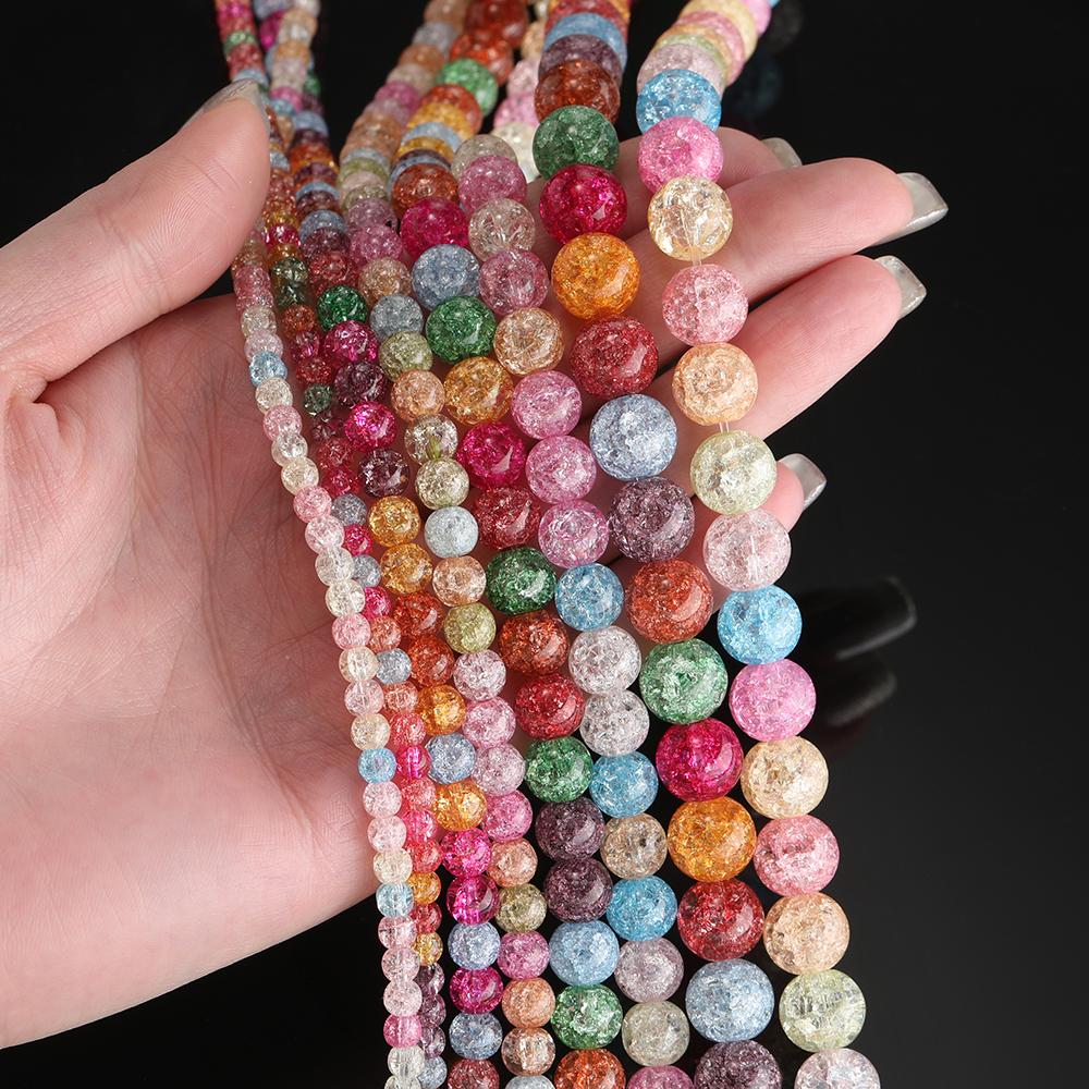 1String 4-10mm Mixed Color Glass Beads Round Crackle Spacer Beads DIY Bracelet Necklace for Jewelry Making Supplies Accessories