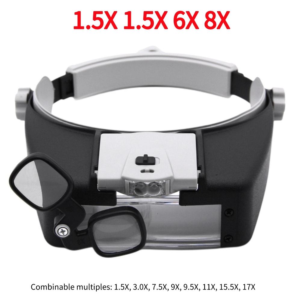 Head Mount Magnifier Glasses 1.5X 1.5X 6X 8X Loupe Helmet Magnifying Glass Multifunctional Wearable Magnifier for Reading Repair