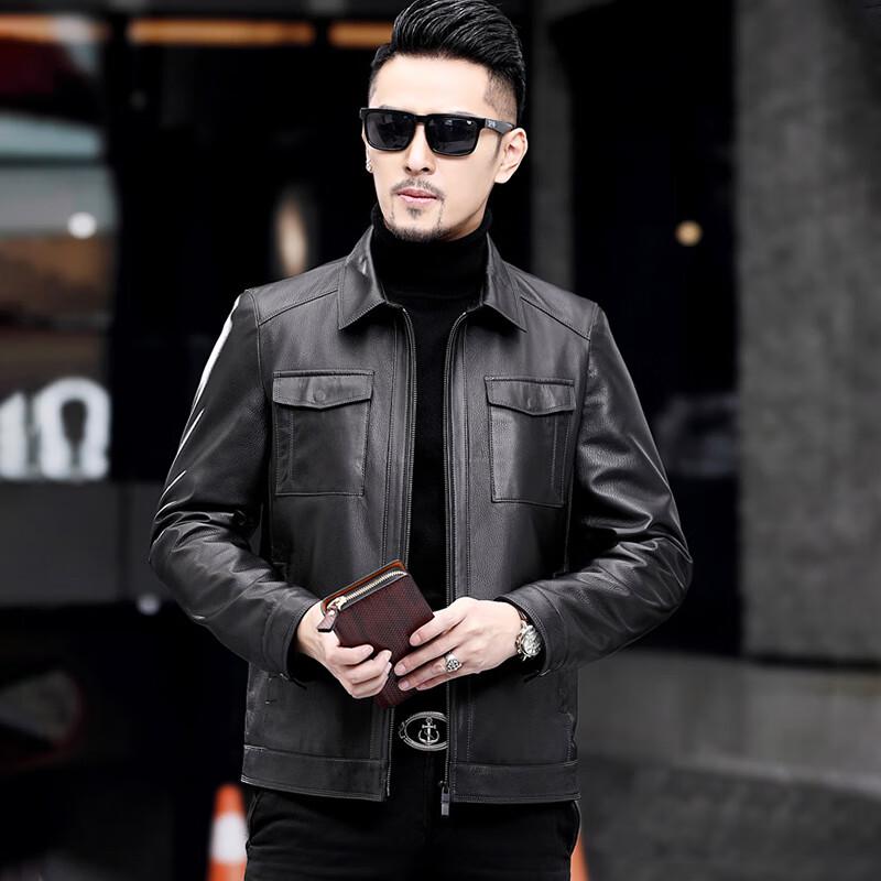 KAISER Men's Genuine Leather Lapel Business Casual Jacket