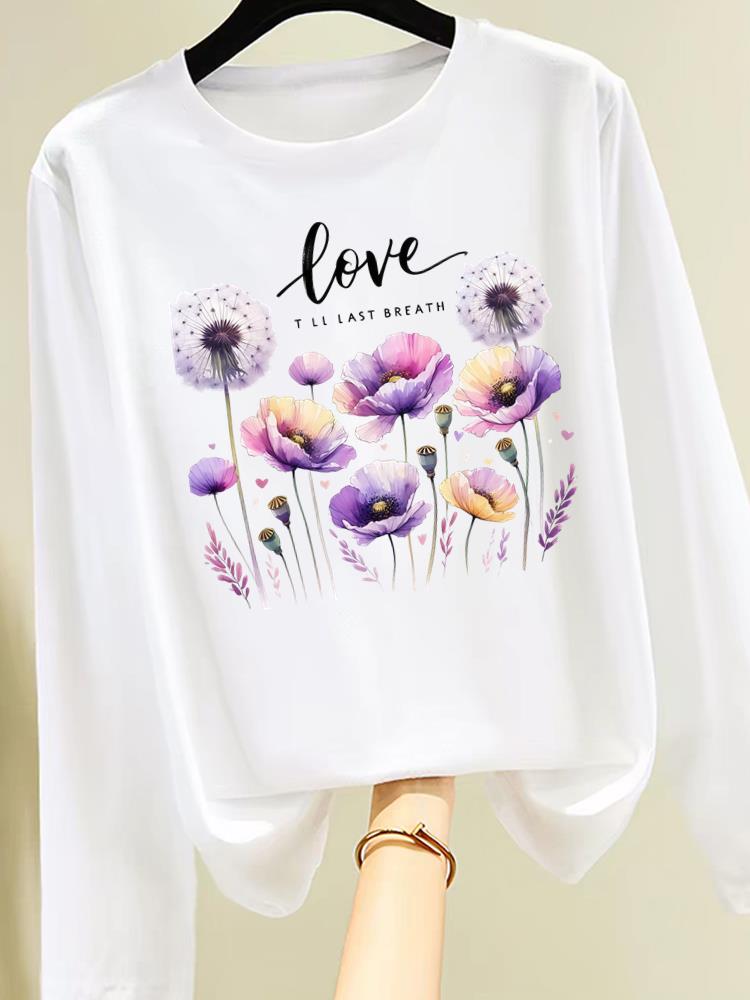 (Asian Size) butterfly cute o-neck Graphic Print T Shirt Women Clothing Tee autumn winter spring Casual Fashion Top Long Sleeve T-shirts