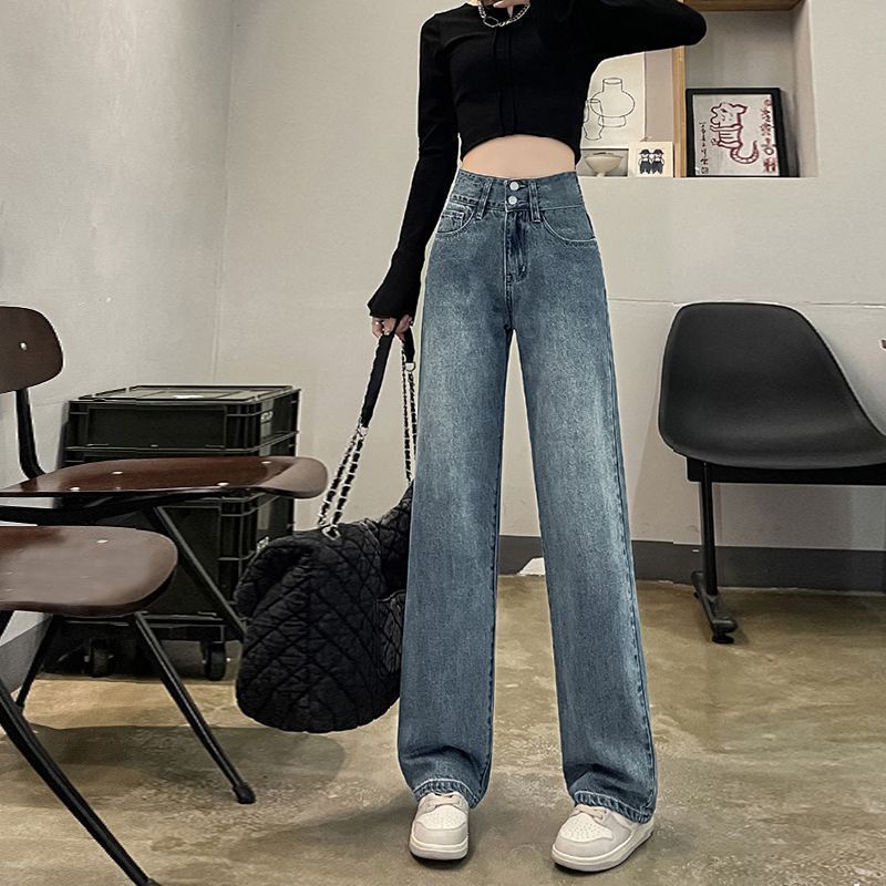 

High waist wide leg jeans women s autumn narrow version straight loose new thin drape pants S