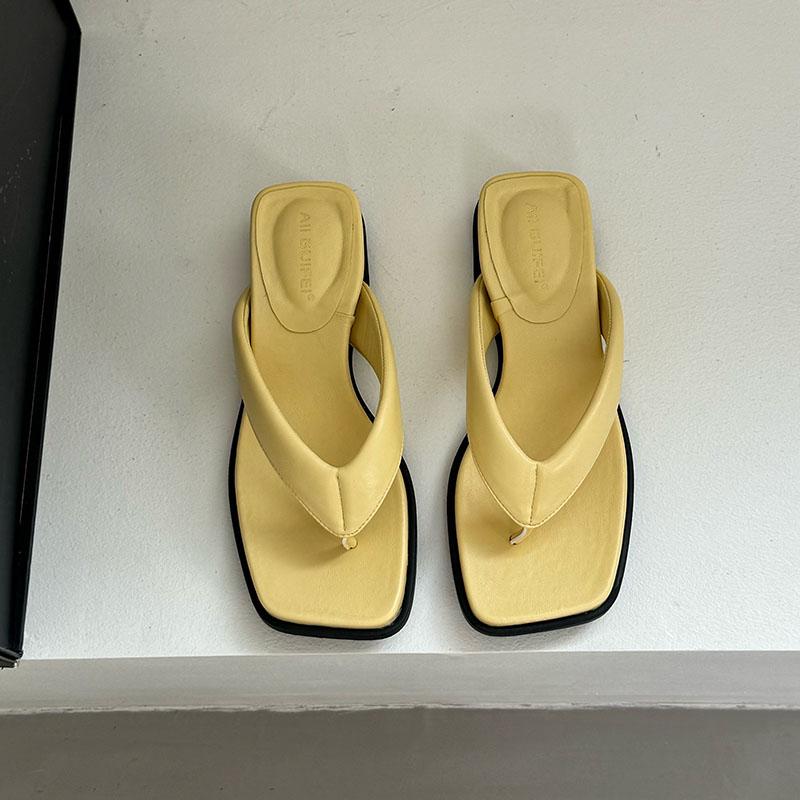Fashion 2025 New Women Flats Slippers Slides Sandals Shoes Summer Beach Female Flip Flops Fashion Square Toe Ladies Flats Slippers Shoes