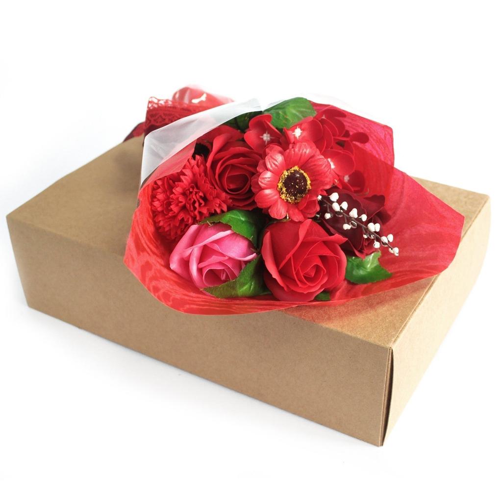 Soap Flower Bouquet In Box, Red