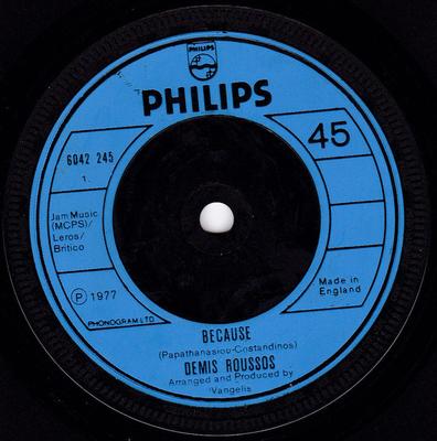 Płyta 7-calowa DEMIS ROUSSOS - Because 6042245 Philips 1977 UK Pop Używana