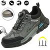 Men's Steel-Toed Safety Shoes With Anti-Crush, Anti-Puncture And Anti-Slip Soles, Fashionable Button Industrial Work Shoes