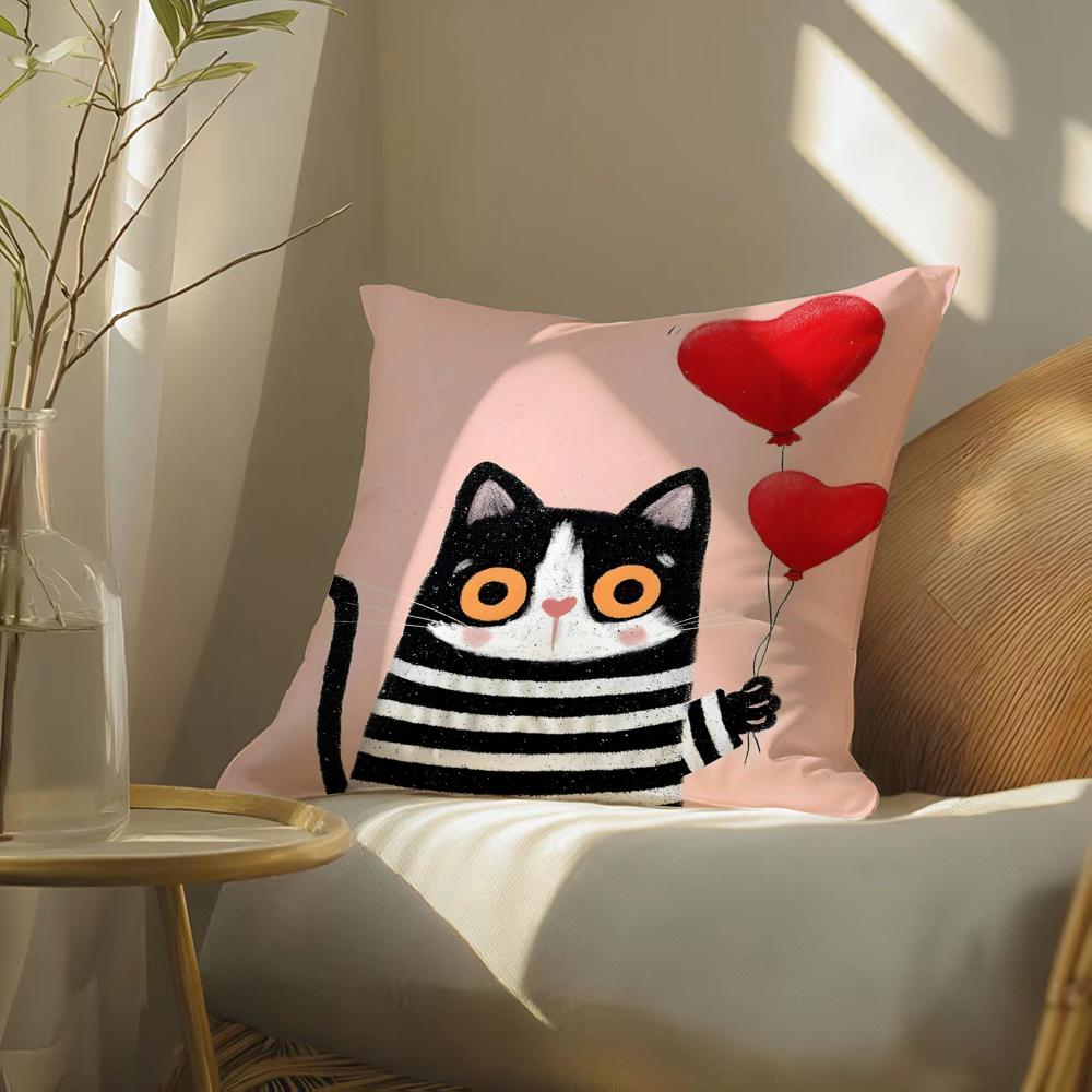 Funny And Silly Cat Pattern Pillow Case Double-Sided Plush Sofa Cushion Covers Organic Breathable Invisible Zipper