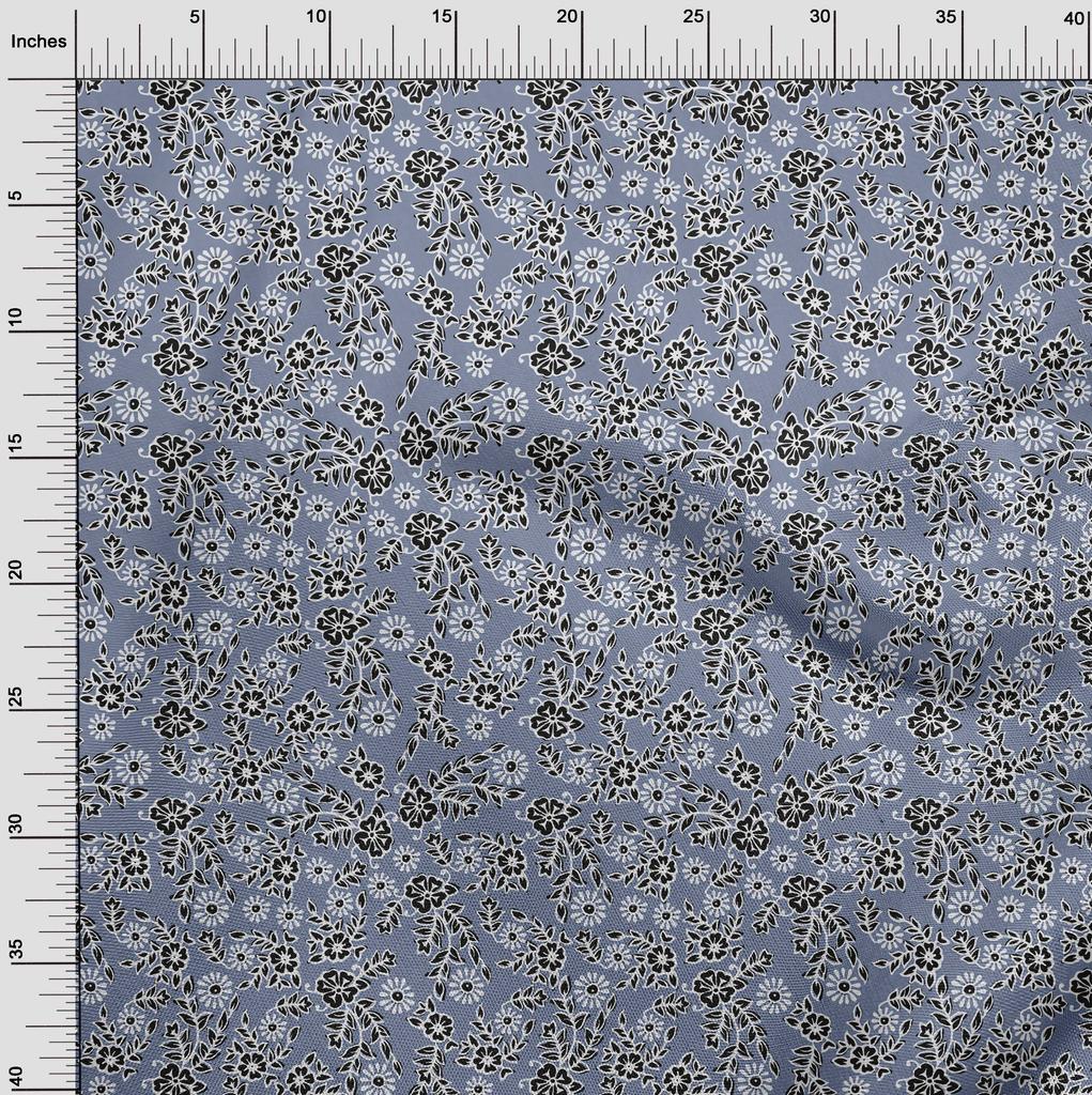 oneOone Cotton Poplin Dusty Blue Fabric Asian Block Floral Dress Material Fabric Print Fabric By The Yard 42 Inch