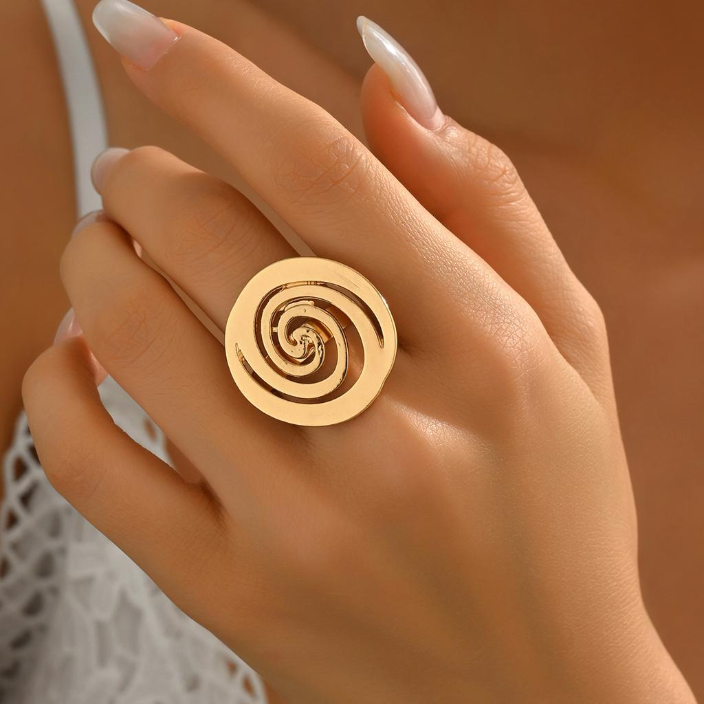 Europe, America, fashionable gold geometric spiral line ring women, light luxury niche opening adjustable index finger ring