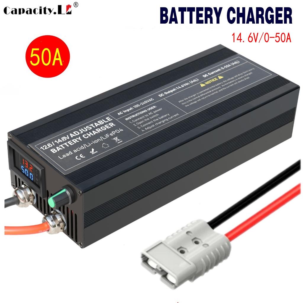 Portable 12V100A Lifepo4 Battery Charger 40A 50A Lithium Battery Charger 60A 85A with Adjustable Voltage and Current Anderson