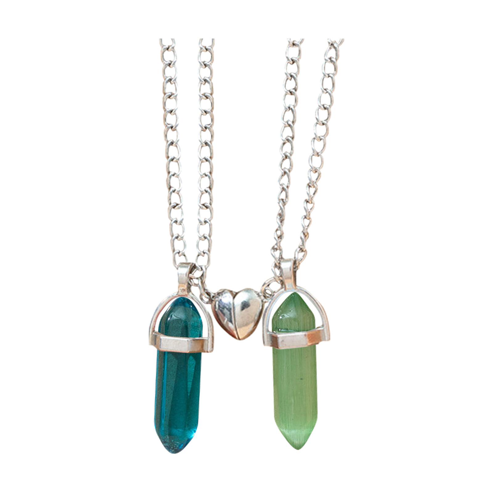 

Ожерелье с шестигранной подвеской, пара, магнитное ожерелье, натуральный камень, кристалл, кварцевый кулон, ожерелье, ювелирные изделия One Size циан