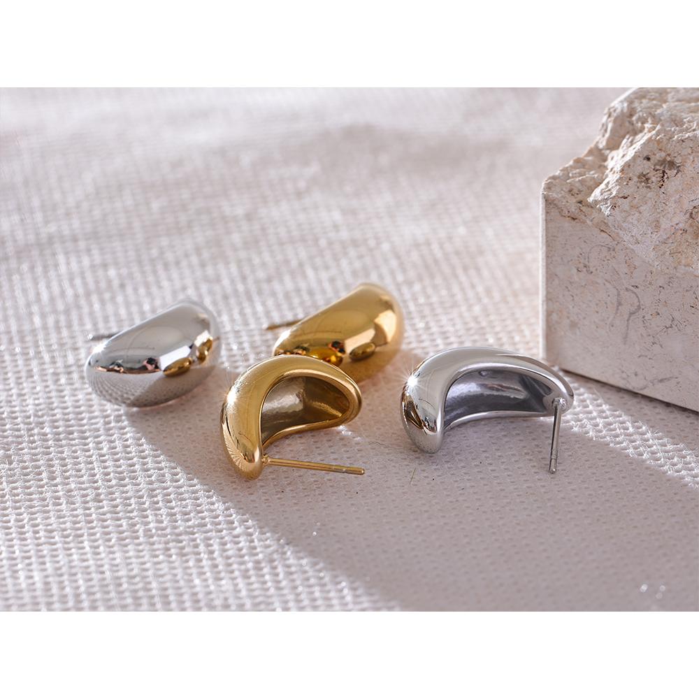 Yhpup Smooth Stainless Steel Metal Geometric Fashion Daily Earrings Texture Charm Gold Platinum Color Plated Jewelry Waterproof