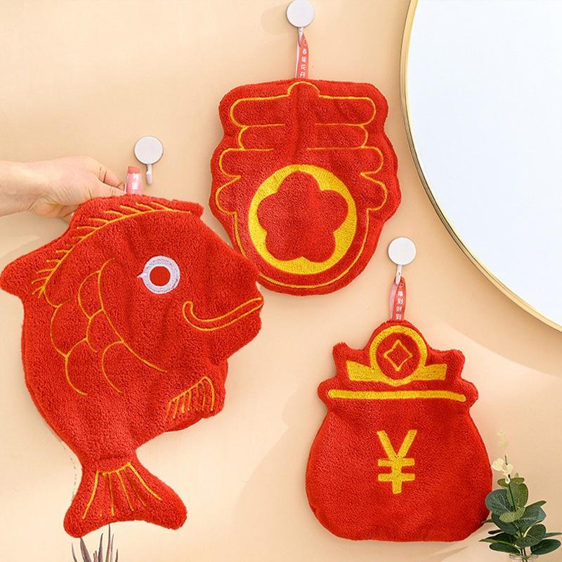 Chinesisches Neujahr Handtuch Zuhause Bequem Aufhängbar Doppellagig Verdickt Schnelltrocknend Saugfähig Handtuch Küche Und Badezimmer