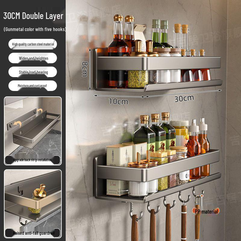 Portaspezie da Parete Color Antracite - Scaffali da Cucina Senza Foratura