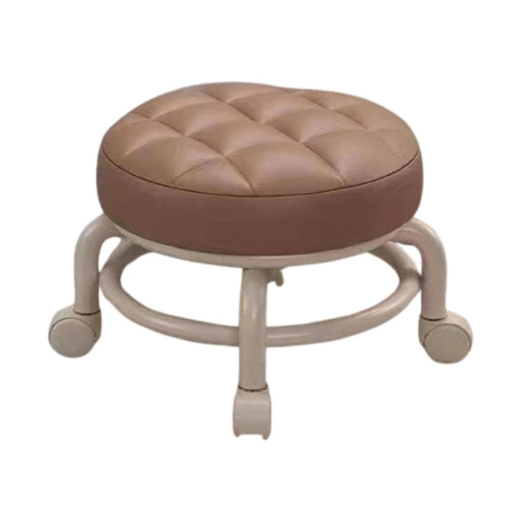 Roller Seat Rolling Stool Round Low Height Foot Rest with Wheel PU Leather for Living Room Bedside Porch Salon Pedicure Home