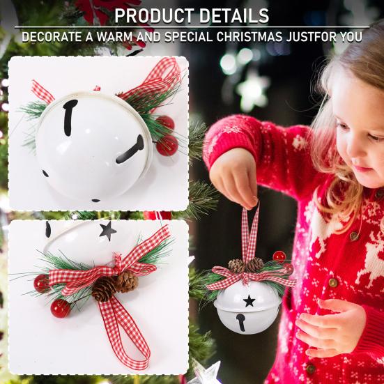 Christmas Bell Ornaments with Pinecones Berries Plaid Bow Rustic Metal Jingle Bells Xmas Tree Hanging Decor for Holiday Door Window Tree Party Decor