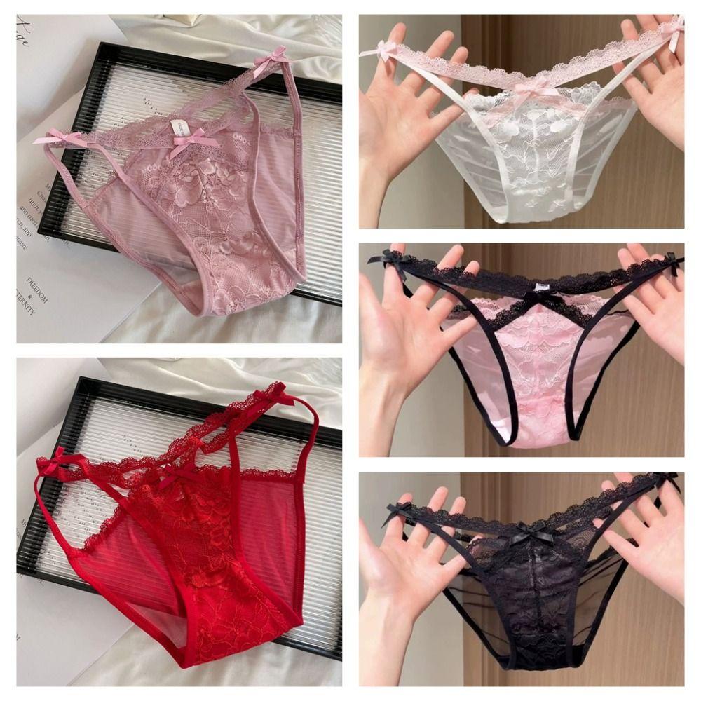 Seamless French Style Briefs Transparent Women Underwear Thin Strap Lace Flower Panties  Girl